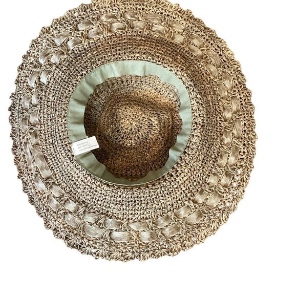 Beachy 3-Piece Set: Crop Ruffle Pant Linen Button-Up Top Sz S Seagrass Hat 329A - Picture 10 of 16